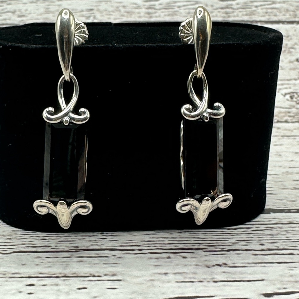 Carolyn Pollack Silver and Smokey Topaz Rectangular Earrings